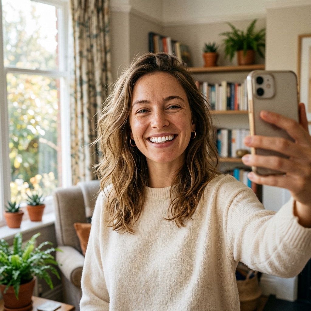 Happy customer taking selfie